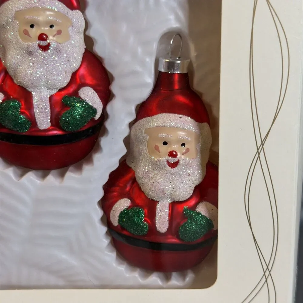 Vintage Roly Poly Santa Claus Glass Christmas Ornaments 3